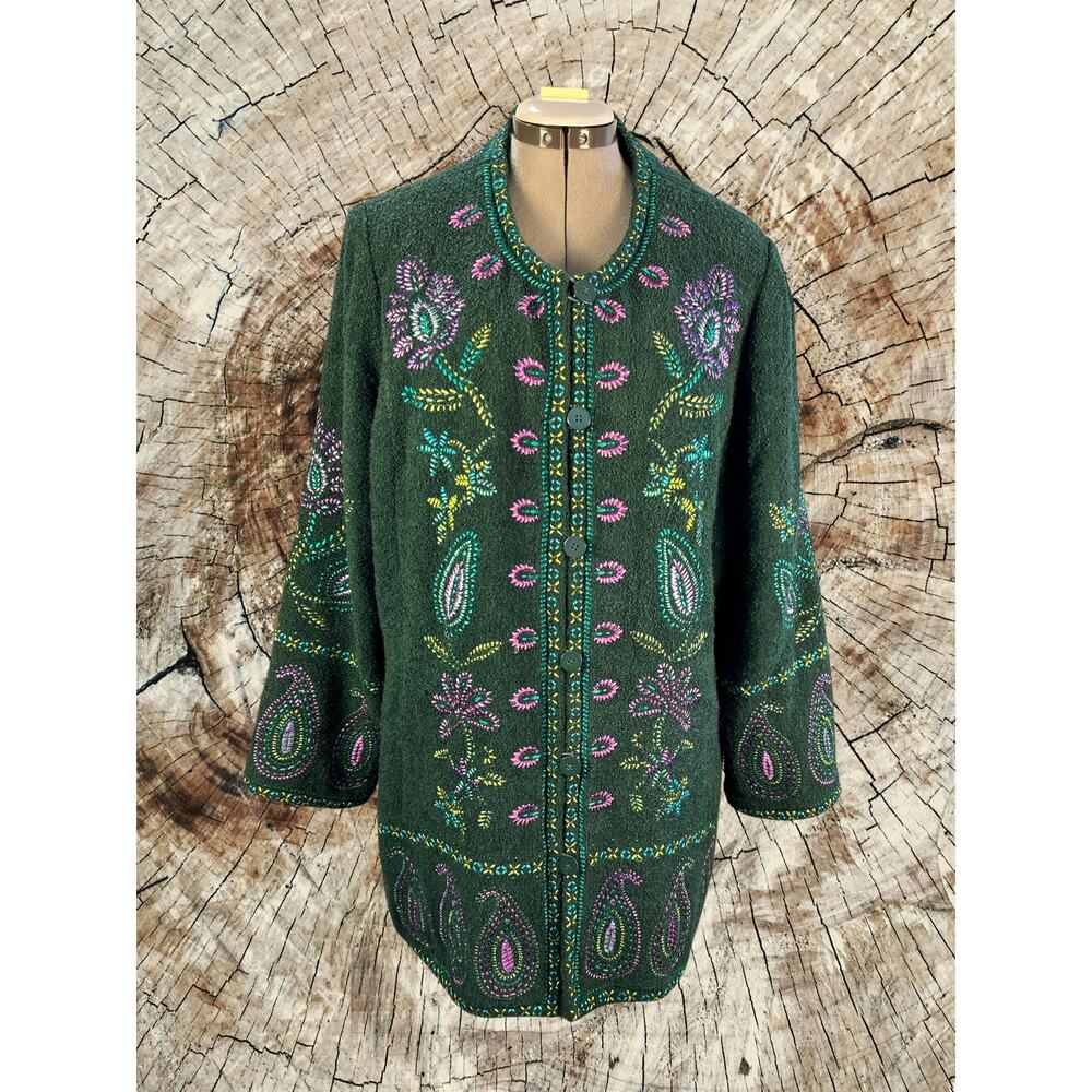Embroidered Green Jacket with Purple Accents